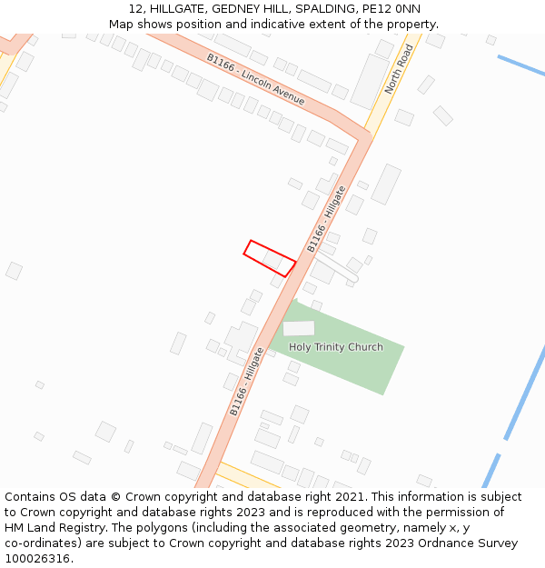 12, HILLGATE, GEDNEY HILL, SPALDING, PE12 0NN: Location map and indicative extent of plot