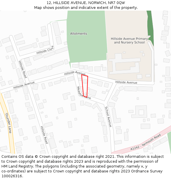 12, HILLSIDE AVENUE, NORWICH, NR7 0QW: Location map and indicative extent of plot
