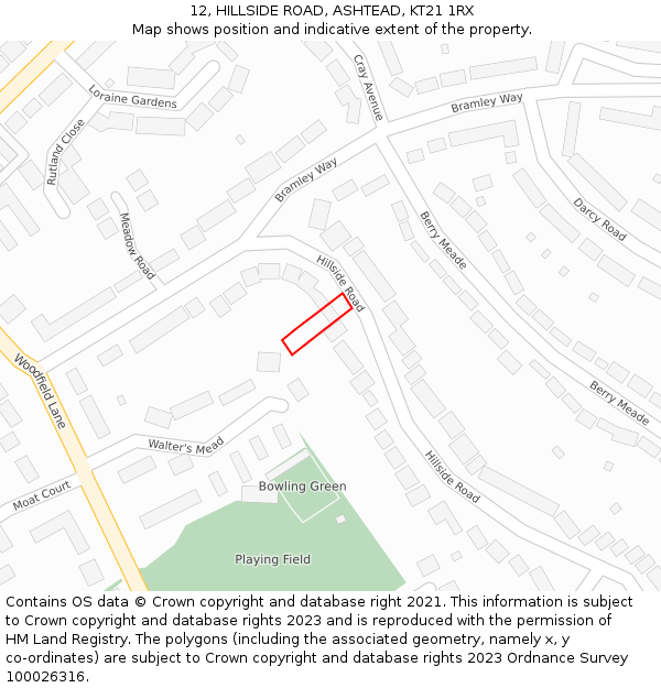 12, HILLSIDE ROAD, ASHTEAD, KT21 1RX: Location map and indicative extent of plot