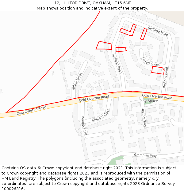 12, HILLTOP DRIVE, OAKHAM, LE15 6NF: Location map and indicative extent of plot