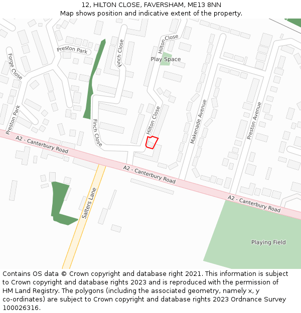 12, HILTON CLOSE, FAVERSHAM, ME13 8NN: Location map and indicative extent of plot