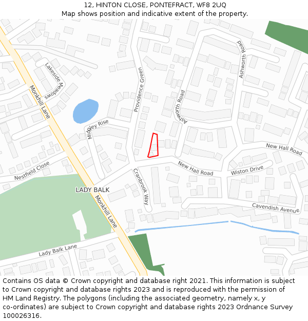 12, HINTON CLOSE, PONTEFRACT, WF8 2UQ: Location map and indicative extent of plot