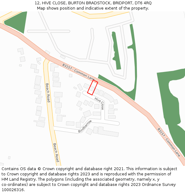 12, HIVE CLOSE, BURTON BRADSTOCK, BRIDPORT, DT6 4RQ: Location map and indicative extent of plot