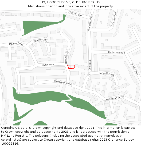 12, HODGES DRIVE, OLDBURY, B69 1LY: Location map and indicative extent of plot