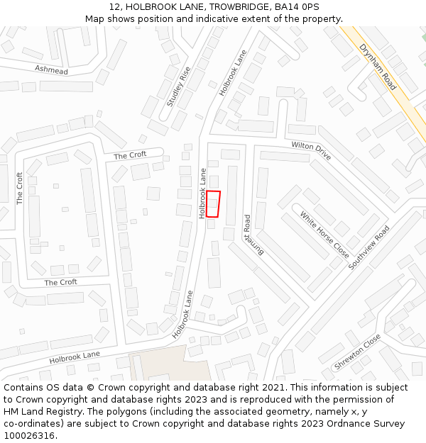 12, HOLBROOK LANE, TROWBRIDGE, BA14 0PS: Location map and indicative extent of plot