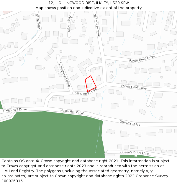 12, HOLLINGWOOD RISE, ILKLEY, LS29 9PW: Location map and indicative extent of plot