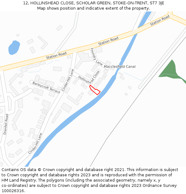12, HOLLINSHEAD CLOSE, SCHOLAR GREEN, STOKE-ON-TRENT, ST7 3JE: Location map and indicative extent of plot