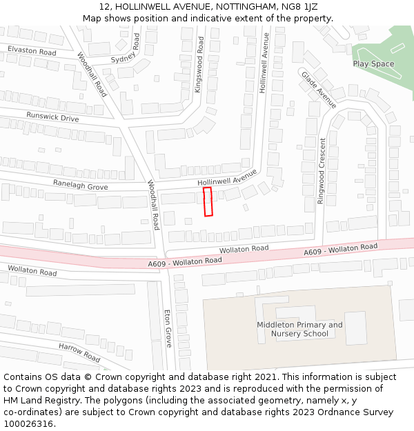 12, HOLLINWELL AVENUE, NOTTINGHAM, NG8 1JZ: Location map and indicative extent of plot