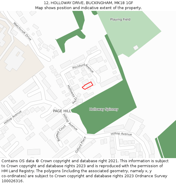 12, HOLLOWAY DRIVE, BUCKINGHAM, MK18 1GF: Location map and indicative extent of plot