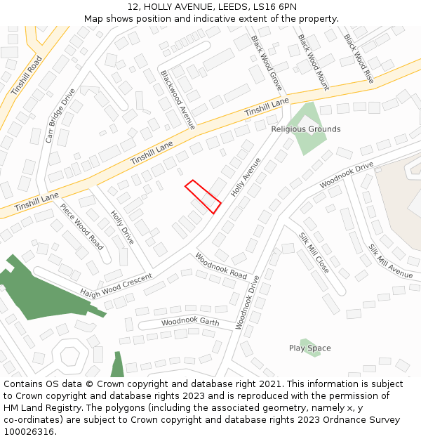 12, HOLLY AVENUE, LEEDS, LS16 6PN: Location map and indicative extent of plot
