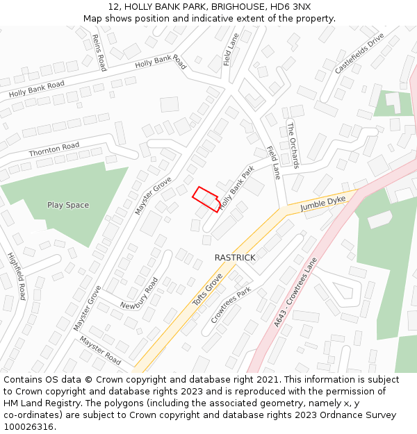 12, HOLLY BANK PARK, BRIGHOUSE, HD6 3NX: Location map and indicative extent of plot