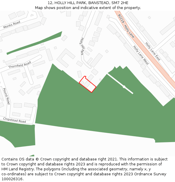 12, HOLLY HILL PARK, BANSTEAD, SM7 2HE: Location map and indicative extent of plot