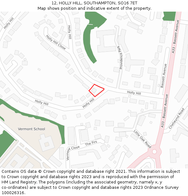 12, HOLLY HILL, SOUTHAMPTON, SO16 7ET: Location map and indicative extent of plot