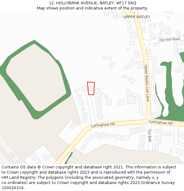 12, HOLLYBANK AVENUE, BATLEY, WF17 0AQ: Location map and indicative extent of plot