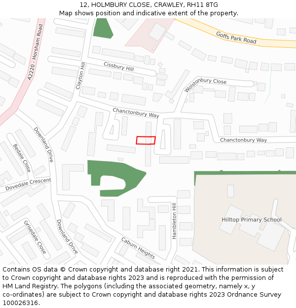 12, HOLMBURY CLOSE, CRAWLEY, RH11 8TG: Location map and indicative extent of plot