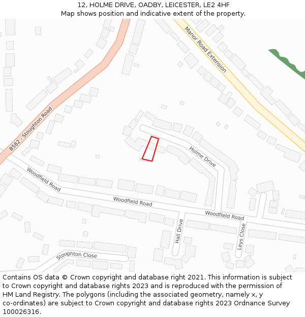 12, HOLME DRIVE, OADBY, LEICESTER, LE2 4HF: Location map and indicative extent of plot