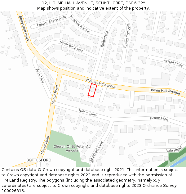 12, HOLME HALL AVENUE, SCUNTHORPE, DN16 3PY: Location map and indicative extent of plot