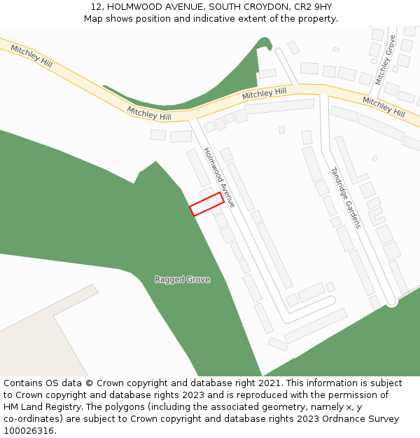 12, HOLMWOOD AVENUE, SOUTH CROYDON, CR2 9HY: Location map and indicative extent of plot