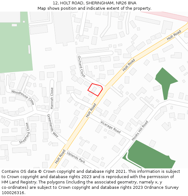 12, HOLT ROAD, SHERINGHAM, NR26 8NA: Location map and indicative extent of plot