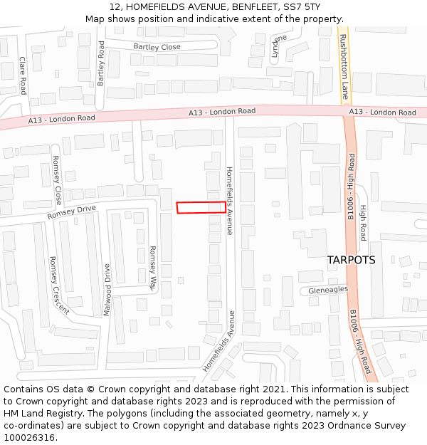 12, HOMEFIELDS AVENUE, BENFLEET, SS7 5TY: Location map and indicative extent of plot