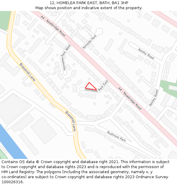 12, HOMELEA PARK EAST, BATH, BA1 3HP: Location map and indicative extent of plot