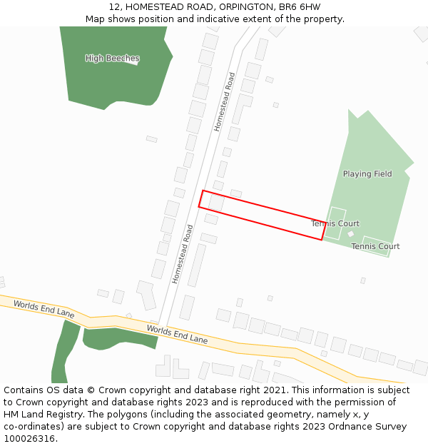 12, HOMESTEAD ROAD, ORPINGTON, BR6 6HW: Location map and indicative extent of plot