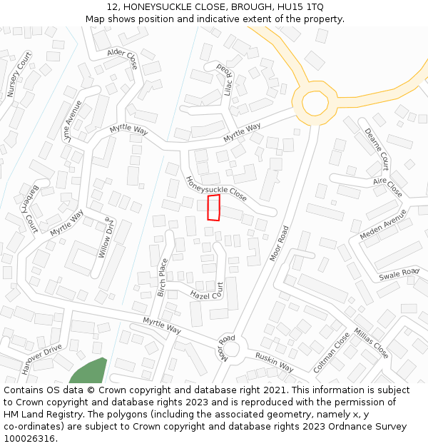 12, HONEYSUCKLE CLOSE, BROUGH, HU15 1TQ: Location map and indicative extent of plot