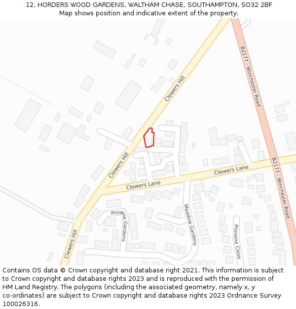 12, HORDERS WOOD GARDENS, WALTHAM CHASE, SOUTHAMPTON, SO32 2BF: Location map and indicative extent of plot