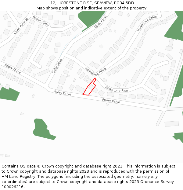 12, HORESTONE RISE, SEAVIEW, PO34 5DB: Location map and indicative extent of plot