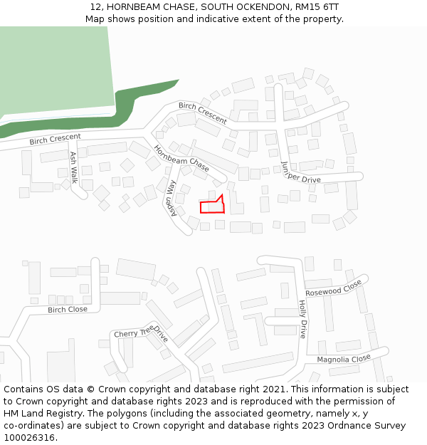 12, HORNBEAM CHASE, SOUTH OCKENDON, RM15 6TT: Location map and indicative extent of plot