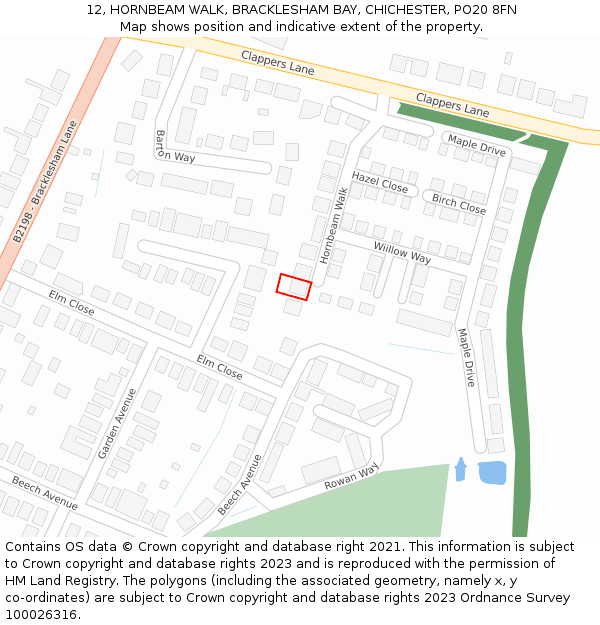 12, HORNBEAM WALK, BRACKLESHAM BAY, CHICHESTER, PO20 8FN: Location map and indicative extent of plot