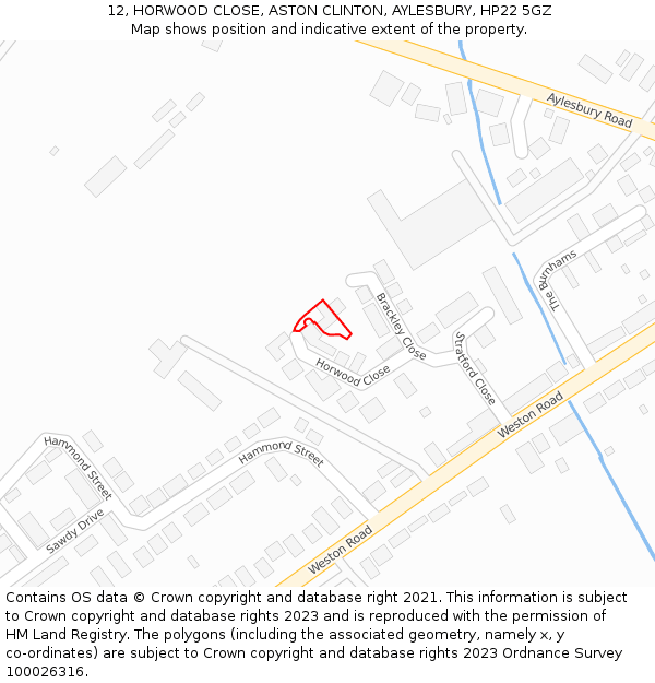 12, HORWOOD CLOSE, ASTON CLINTON, AYLESBURY, HP22 5GZ: Location map and indicative extent of plot