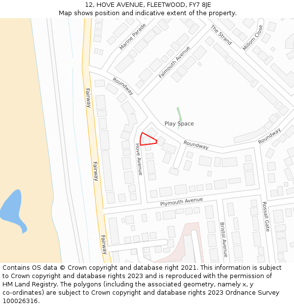 12, HOVE AVENUE, FLEETWOOD, FY7 8JE: Location map and indicative extent of plot