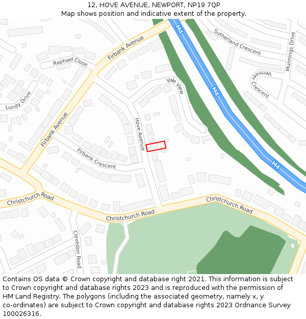 12, HOVE AVENUE, NEWPORT, NP19 7QP: Location map and indicative extent of plot