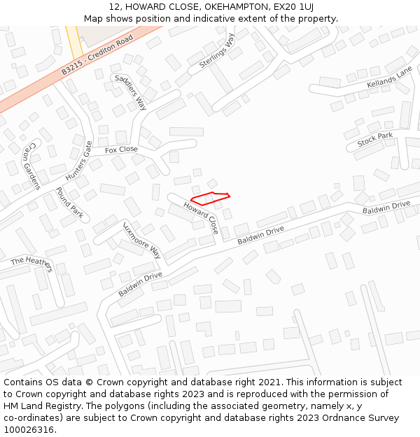 12, HOWARD CLOSE, OKEHAMPTON, EX20 1UJ: Location map and indicative extent of plot