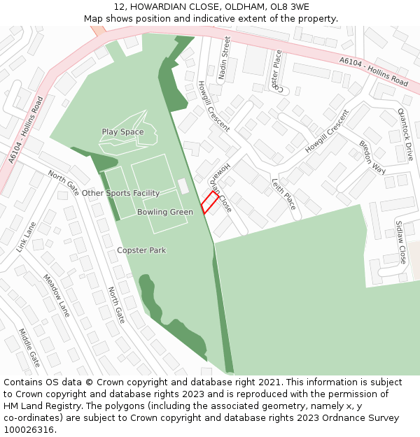 12, HOWARDIAN CLOSE, OLDHAM, OL8 3WE: Location map and indicative extent of plot