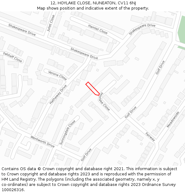 12, HOYLAKE CLOSE, NUNEATON, CV11 6NJ: Location map and indicative extent of plot