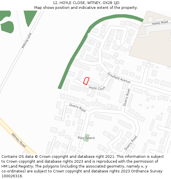 12, HOYLE CLOSE, WITNEY, OX28 1JD: Location map and indicative extent of plot