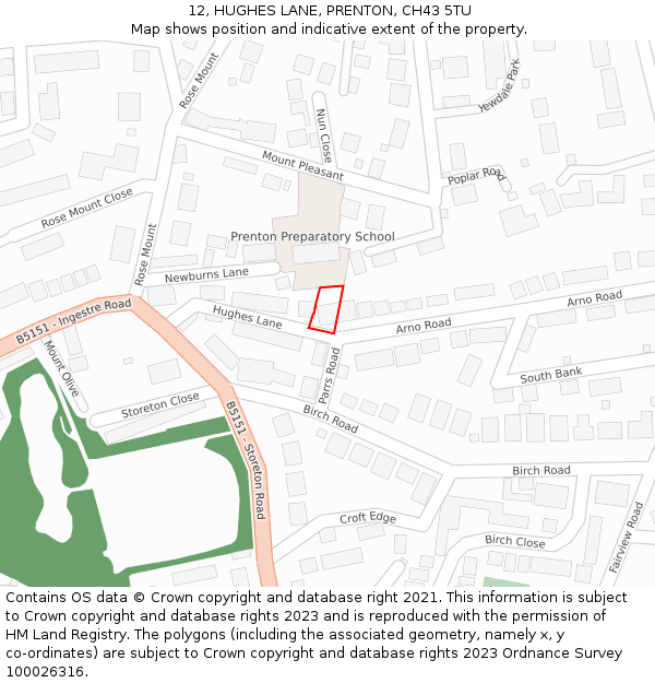 12, HUGHES LANE, PRENTON, CH43 5TU: Location map and indicative extent of plot