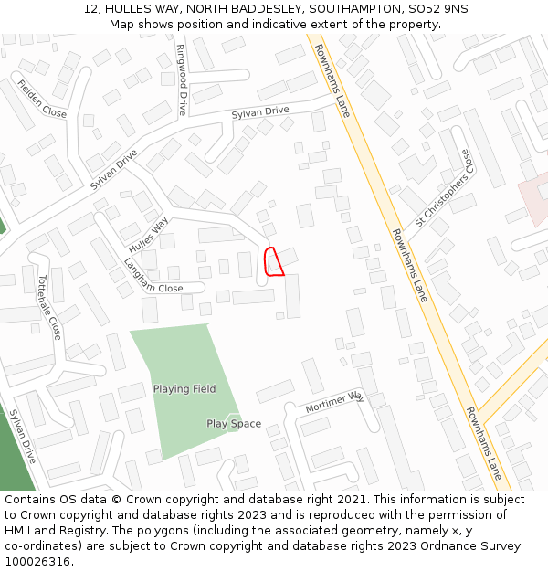 12, HULLES WAY, NORTH BADDESLEY, SOUTHAMPTON, SO52 9NS: Location map and indicative extent of plot