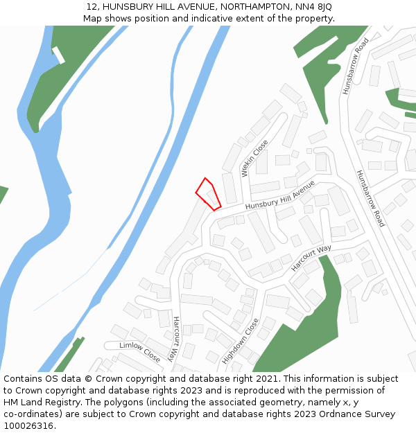 12, HUNSBURY HILL AVENUE, NORTHAMPTON, NN4 8JQ: Location map and indicative extent of plot