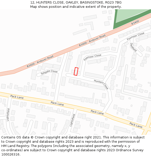 12, HUNTERS CLOSE, OAKLEY, BASINGSTOKE, RG23 7BG: Location map and indicative extent of plot