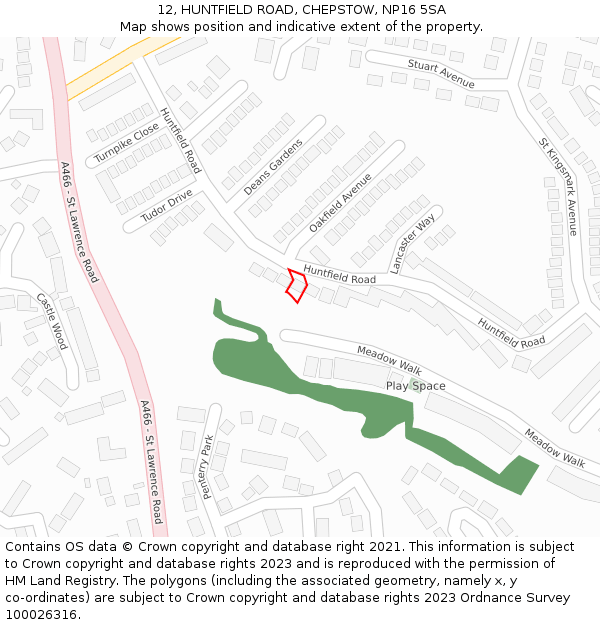 12, HUNTFIELD ROAD, CHEPSTOW, NP16 5SA: Location map and indicative extent of plot