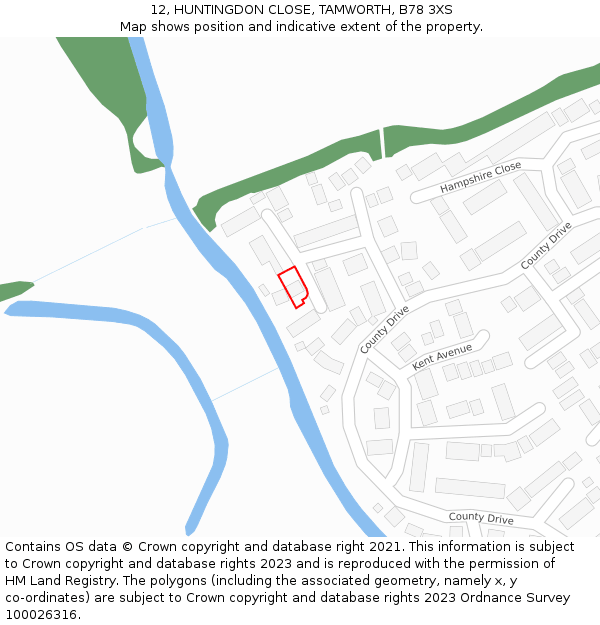12, HUNTINGDON CLOSE, TAMWORTH, B78 3XS: Location map and indicative extent of plot