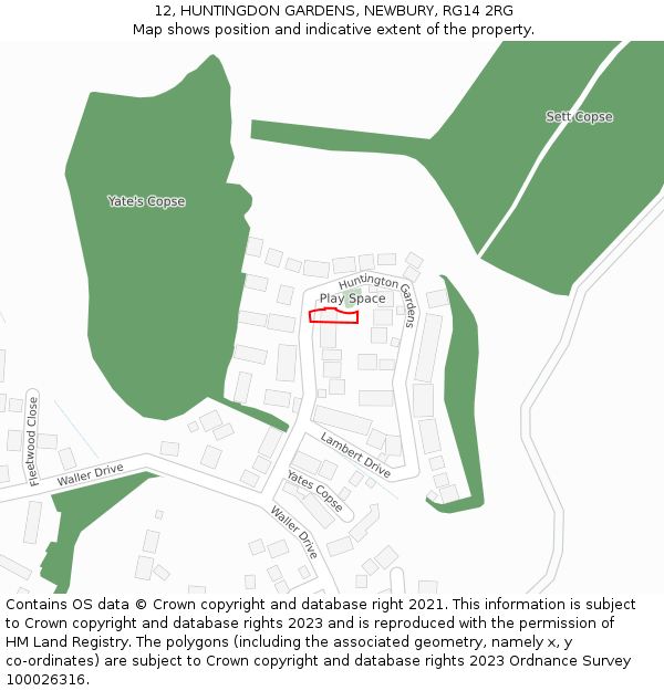 12, HUNTINGDON GARDENS, NEWBURY, RG14 2RG: Location map and indicative extent of plot