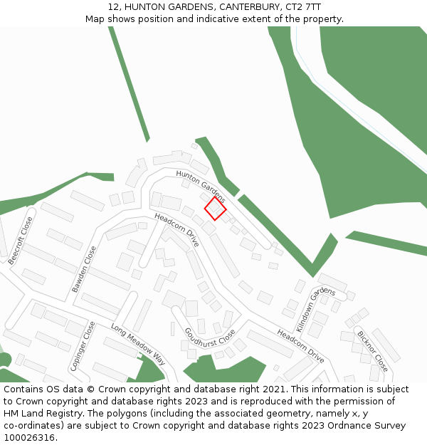 12, HUNTON GARDENS, CANTERBURY, CT2 7TT: Location map and indicative extent of plot