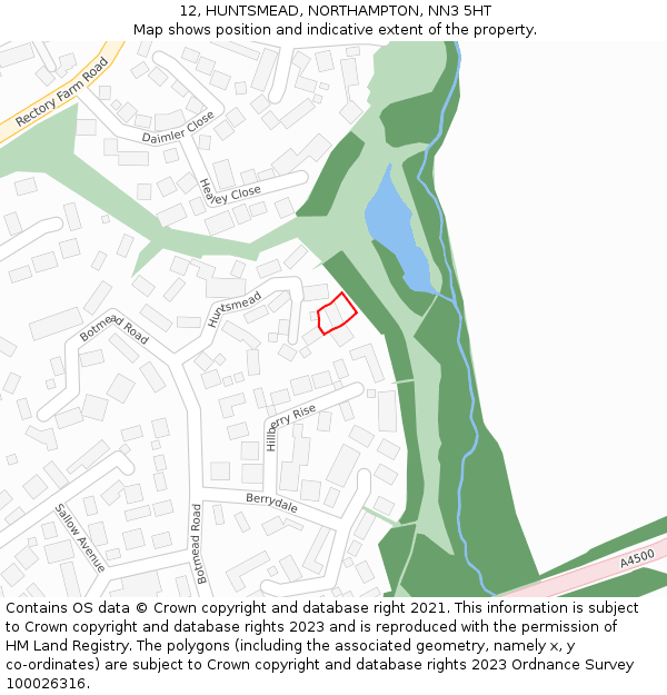 12, HUNTSMEAD, NORTHAMPTON, NN3 5HT: Location map and indicative extent of plot
