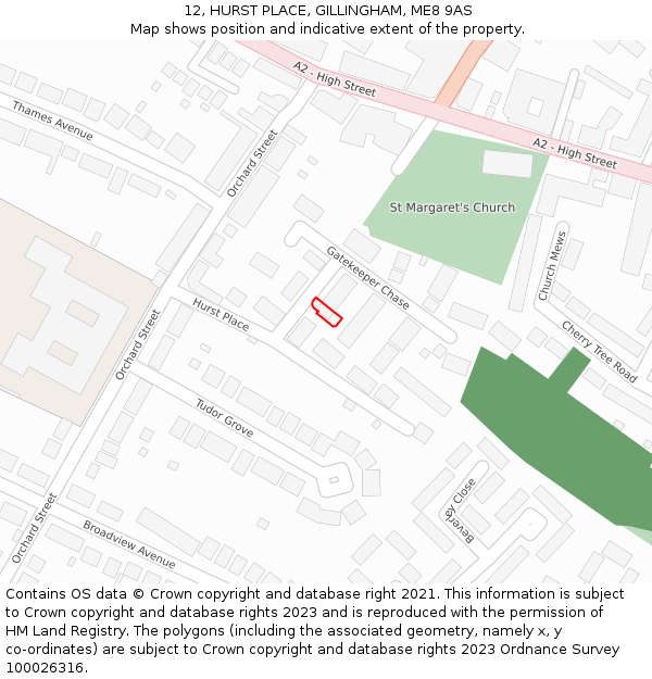 12, HURST PLACE, GILLINGHAM, ME8 9AS: Location map and indicative extent of plot