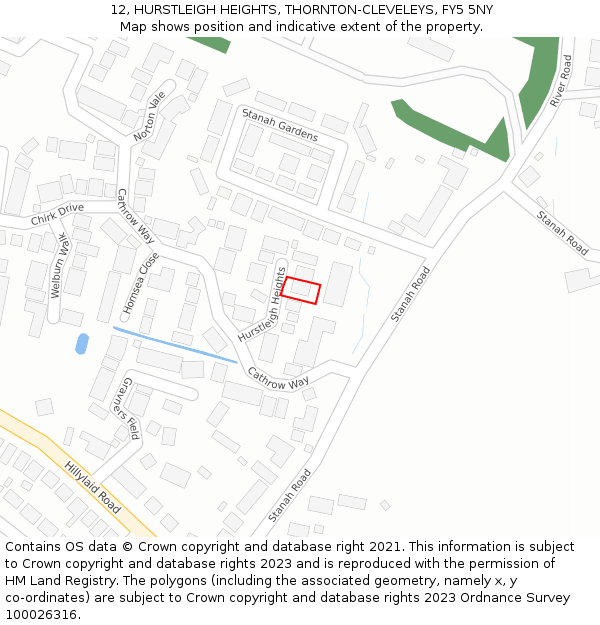 12, HURSTLEIGH HEIGHTS, THORNTON-CLEVELEYS, FY5 5NY: Location map and indicative extent of plot