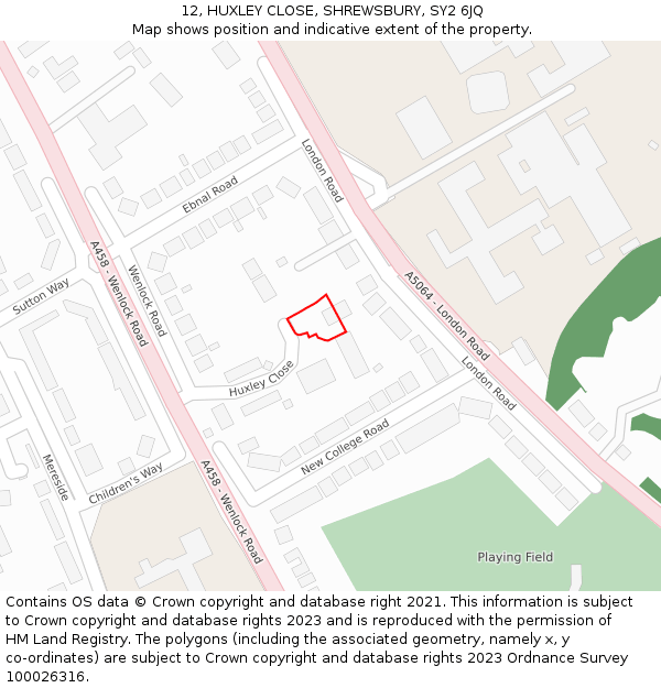 12, HUXLEY CLOSE, SHREWSBURY, SY2 6JQ: Location map and indicative extent of plot